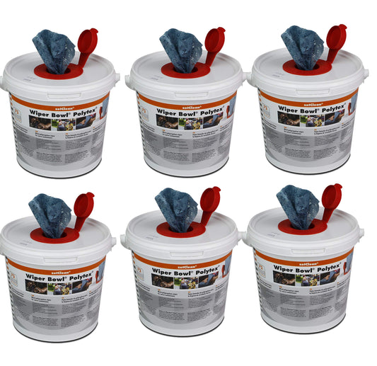 6x ZVG Wiper Bowl Polytext wet cleaning wipes in dispenser bucket - polypropylene washcloths - towels 25 x 25 cm workshop commercial vehicle motorcycle and household, aloe vera