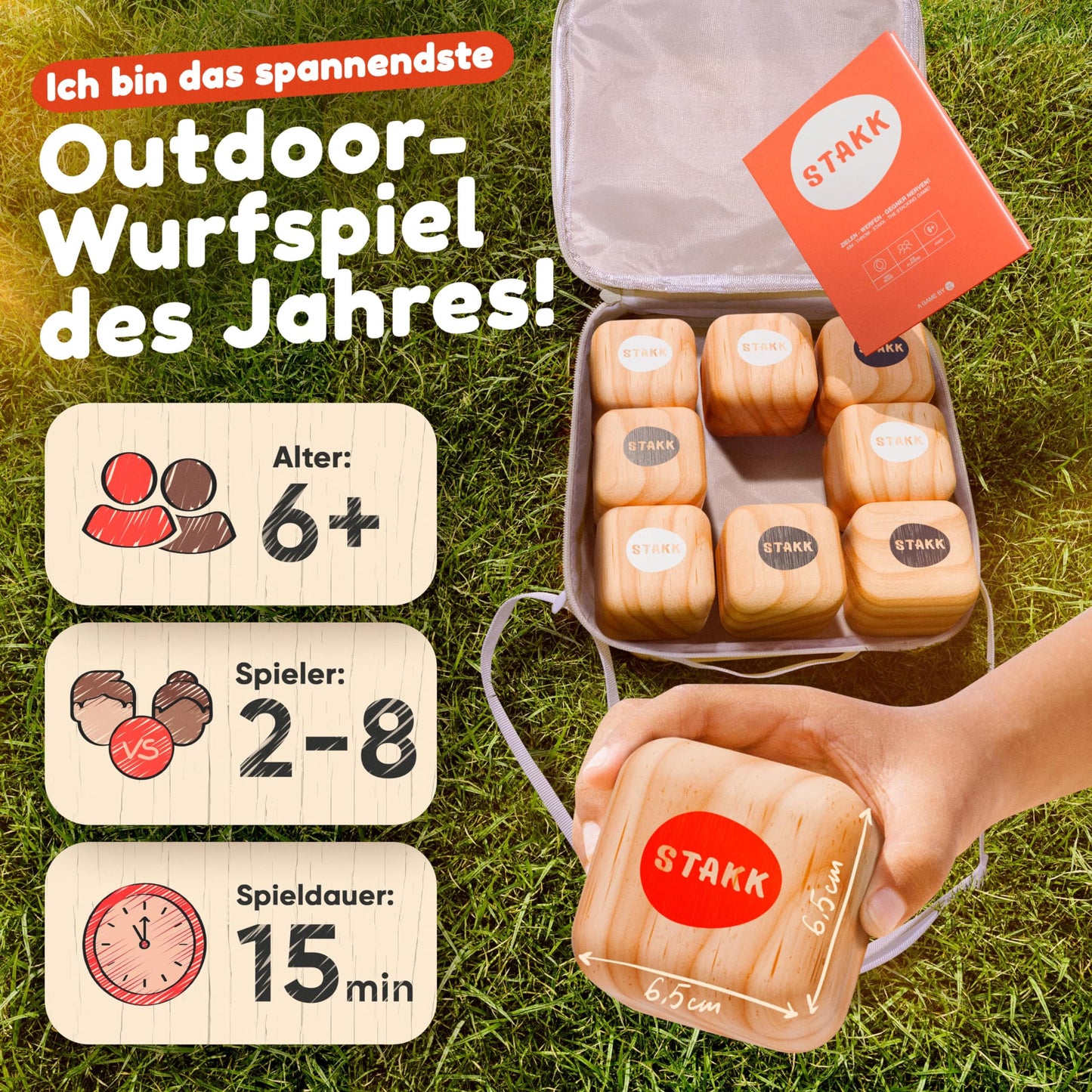 STAKK | The new outdoor throwing game for kids & adults | Bocce-boule with a modern twist | Exciting garden and beach game for young & old | Invented in Germany
