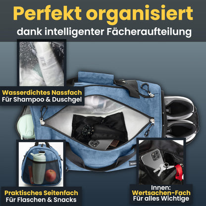 Heroic® sports bag & duffel bag for men and women small I training bag with shoe compartment and wet compartment I ideal as a travel carry-on, gym bag, fitness bag, training bag, sports bag.