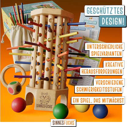 SENSESFOX® Color Learning Tower - FSC® 100% - Montessori toy from 3 years - wooden toy with educational value - learning games from 3 years - children's color stick wooden game - children's games from 4 years