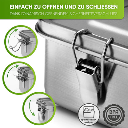 Blockhouse premium stainless steel lunch box I 1200ml I for kids incl. compartments and spare seal. The bento box with partition is leak-proof, snack box small.