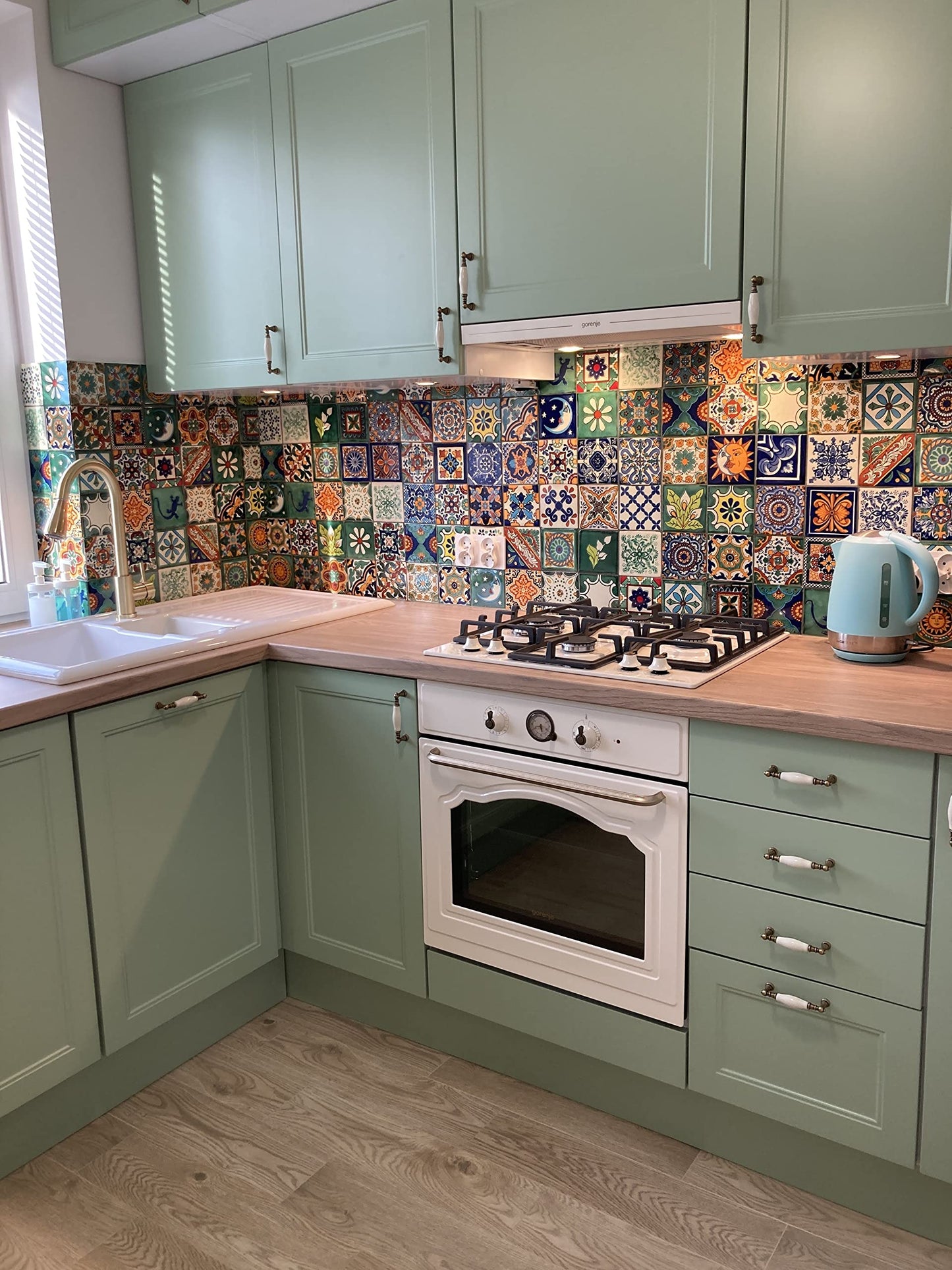 Cerames Mexican Ceramic Tiles Horacio - Set of 30 decorative Mexican mosaic tiles for bathroom, kitchen, shower, stairs, kitchen backsplash | Ceramic mosaic tiles 10.5x10.5 cm