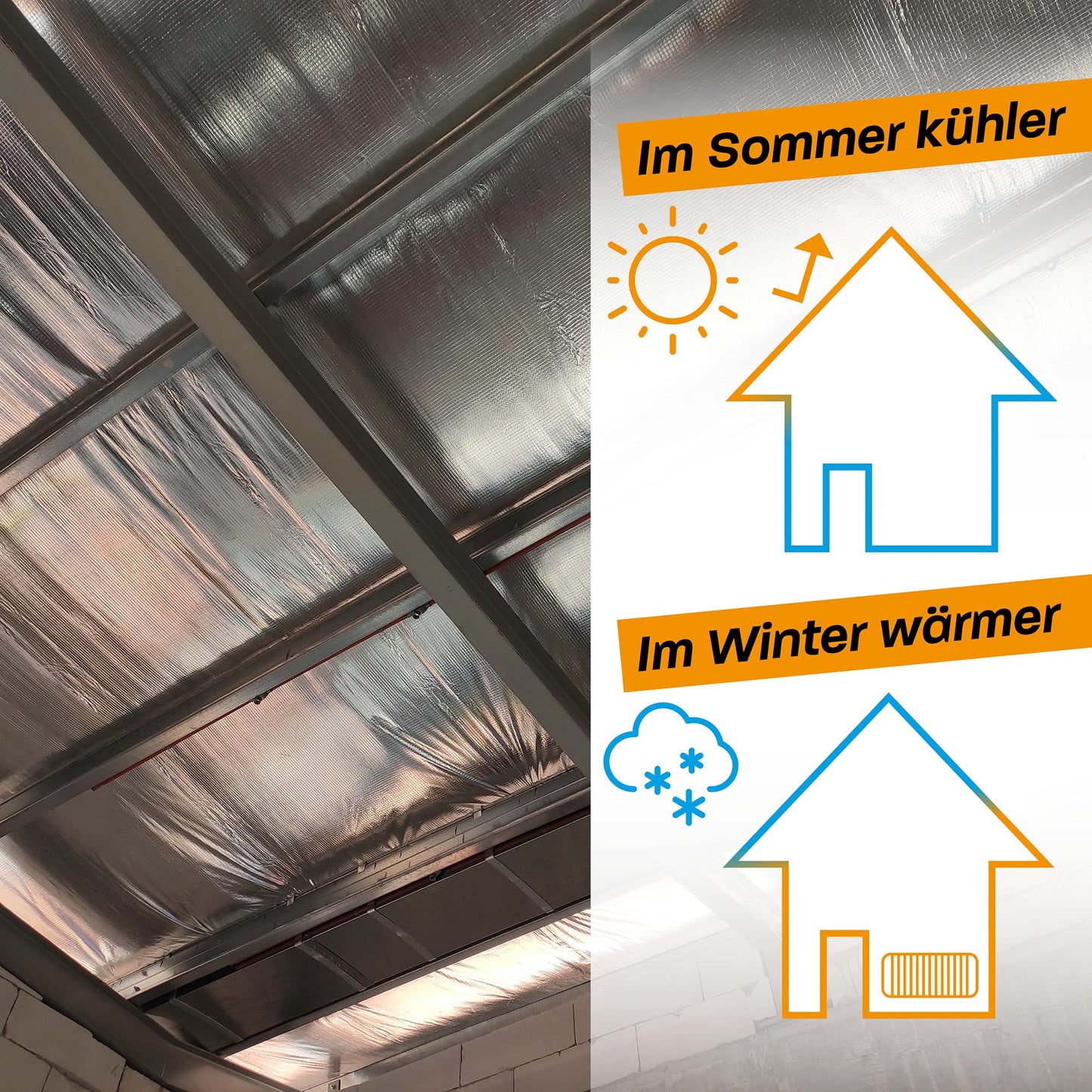 Hinrichs Insulation Foil 10m x 60cm - Thermal foil for windows, car, camping or pool - Perfect for thermal insulation, cold protection and blackout - Coated on both sides.