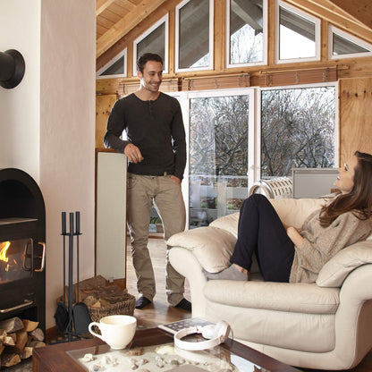 Relaxdays fireplace tool set, 4-piece fireplace equipment with shovel, broom, poker & stand, modern stove tools, black, 61 x 15 x 15 cm