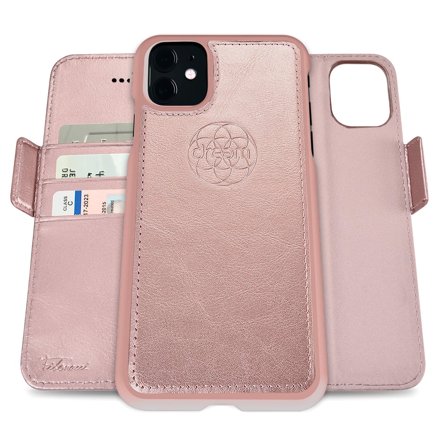 Dream Fibonacci 2in1 phone case flipcase for iPhone 11 | Magnetic iPhone case | TPU leather case protective cover, RFID protection, vegan faux leather, gift box | Pink