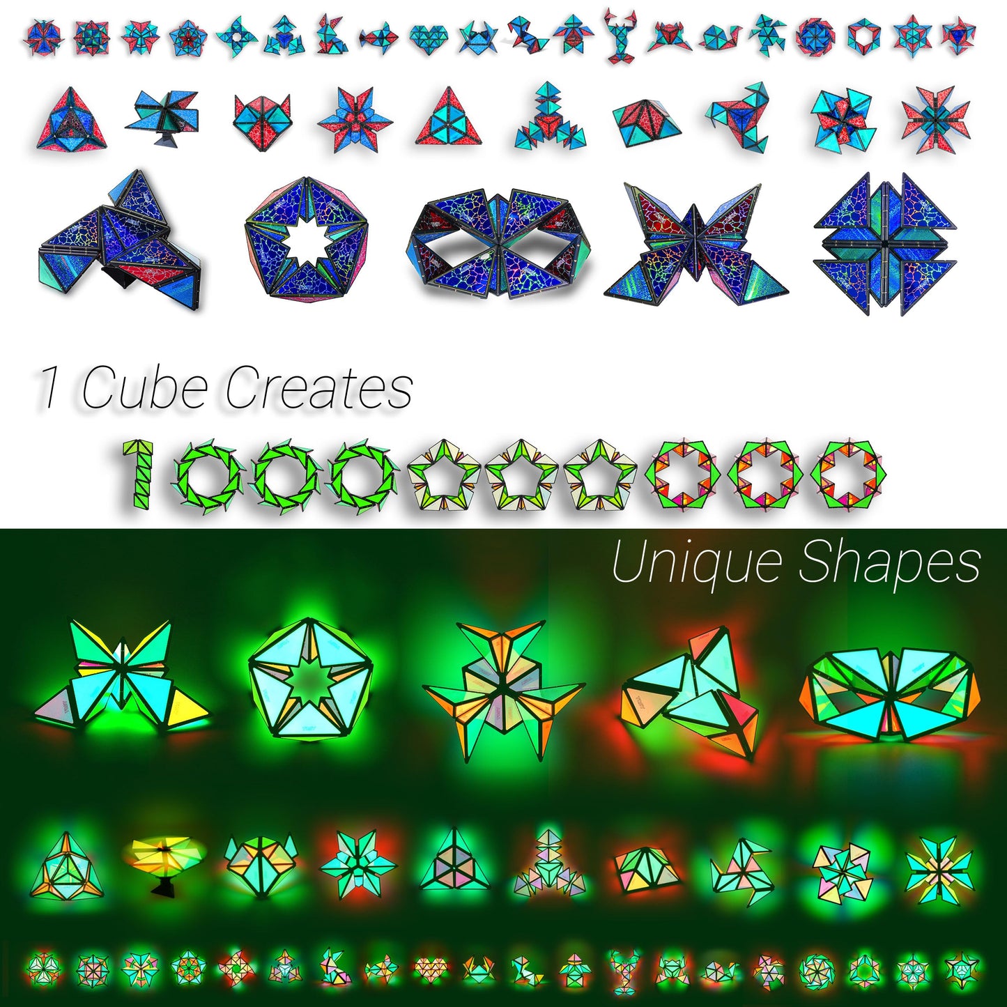 TOSY Magnet Pyramid - 1 cube transforms into 1 billion shapes, 243 magnets, glowing, spinner accessories, puzzle toy, Easter/Valentine's/Birthday gift, Set 1 Stone 1 Glow
