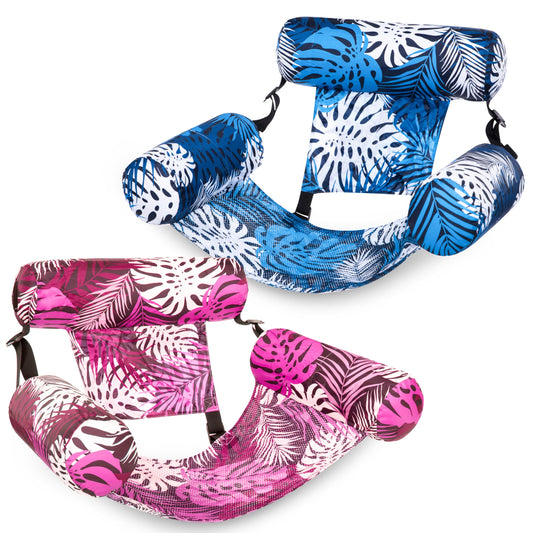SLOOSH Inflatable Pool Float for Adults, 2 Pack Floating Pool Rafts, Inflatable Pool Noodles for Adults, Floating Chair for Parties, Summer, Water, Beach, Tropical Leaves, Pink, Blue