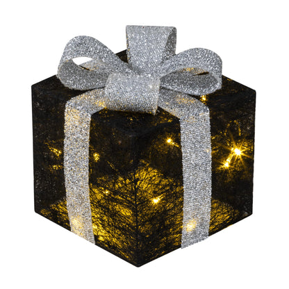 Bambelaa! 3-piece LED decorative gift light boxes with timer Christmas decoration Christmas decor illuminated decor Christmas black-silver