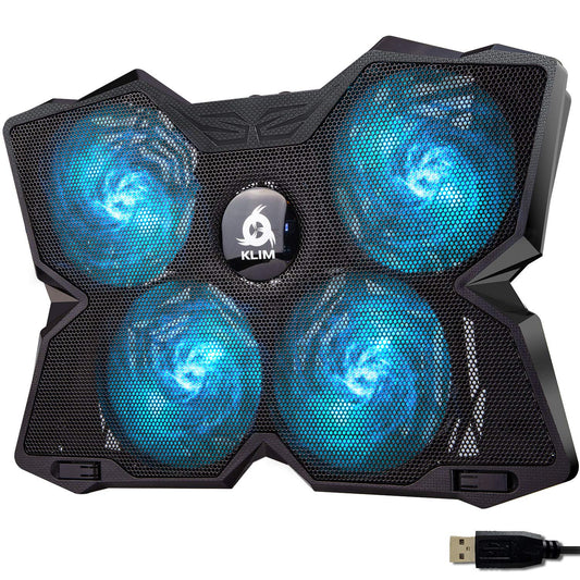 KLIM Wind Laptop Cooler - Over 500,000 units sold - NEW - Laptop Cooling Pad - USB Powered - Stable and quiet - 4 fans - Laptop Cooler For PC, Mac, Xbox, PS4 - 15-17 inch - Blue