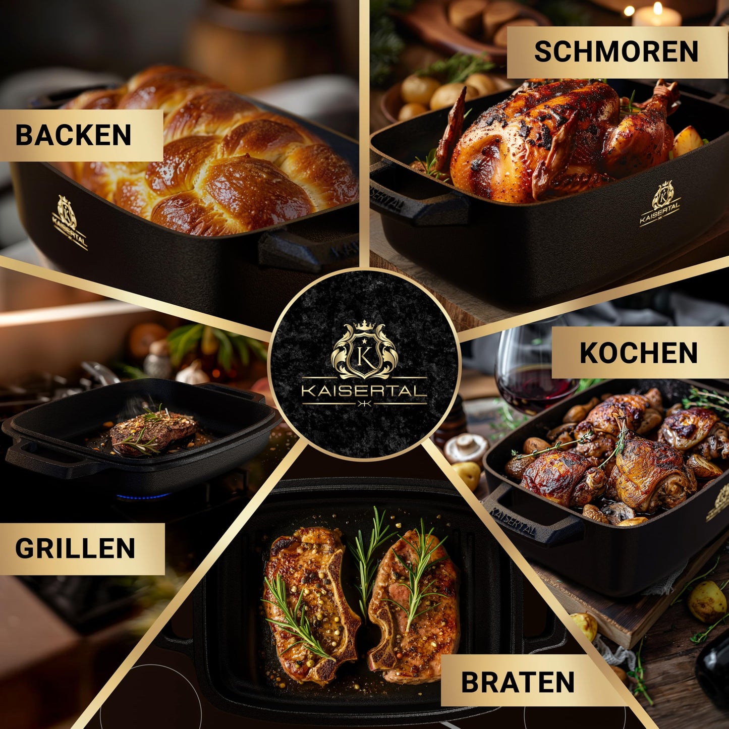 KAISERTAL cast iron roaster with lid ovenproof - 28cm stew pot with lid | Ovenproof, induction, indoor & outdoor | 7kg cast iron pot 6L - Cast Iron Pot for roasters & stew pots