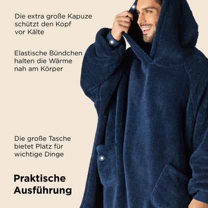 BEDSURE Hoodie Blanket with Sleeves - Cozy Pullover as Gifts for Women - Wearable Blanket for Adults Snuggle Blanket with Sleeves Soft Warm Gifts for Girlfriend Mothers, Blue 95x85 cm