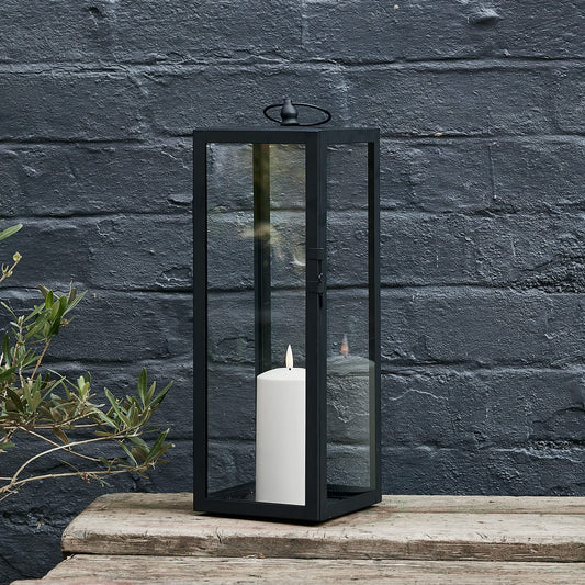 Lights4fun Bowen Metal Lantern in Black with TruGlow® LED Candle for Outdoor and Indoor Use. 45cm Garden Decoration for Balcony.