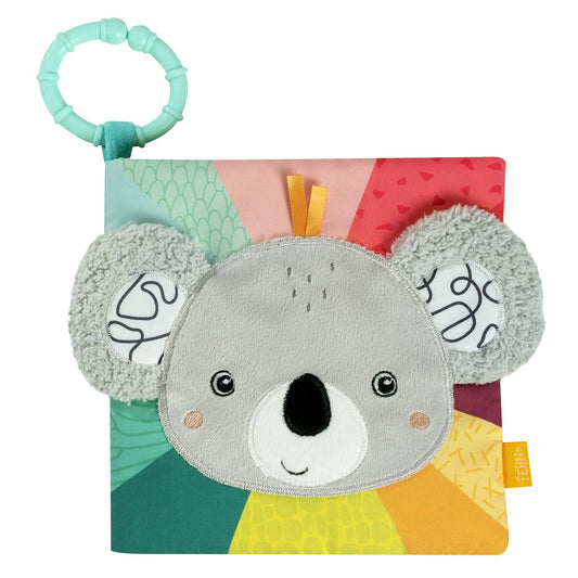 Fehn Fabric Book Baby Koala - Baby sensory book made of fabric - Baby toy book with squeaker, rattle and crinkle paper - Baby book with attachment ring - Fabric book for babies and toddlers from 3+ months.