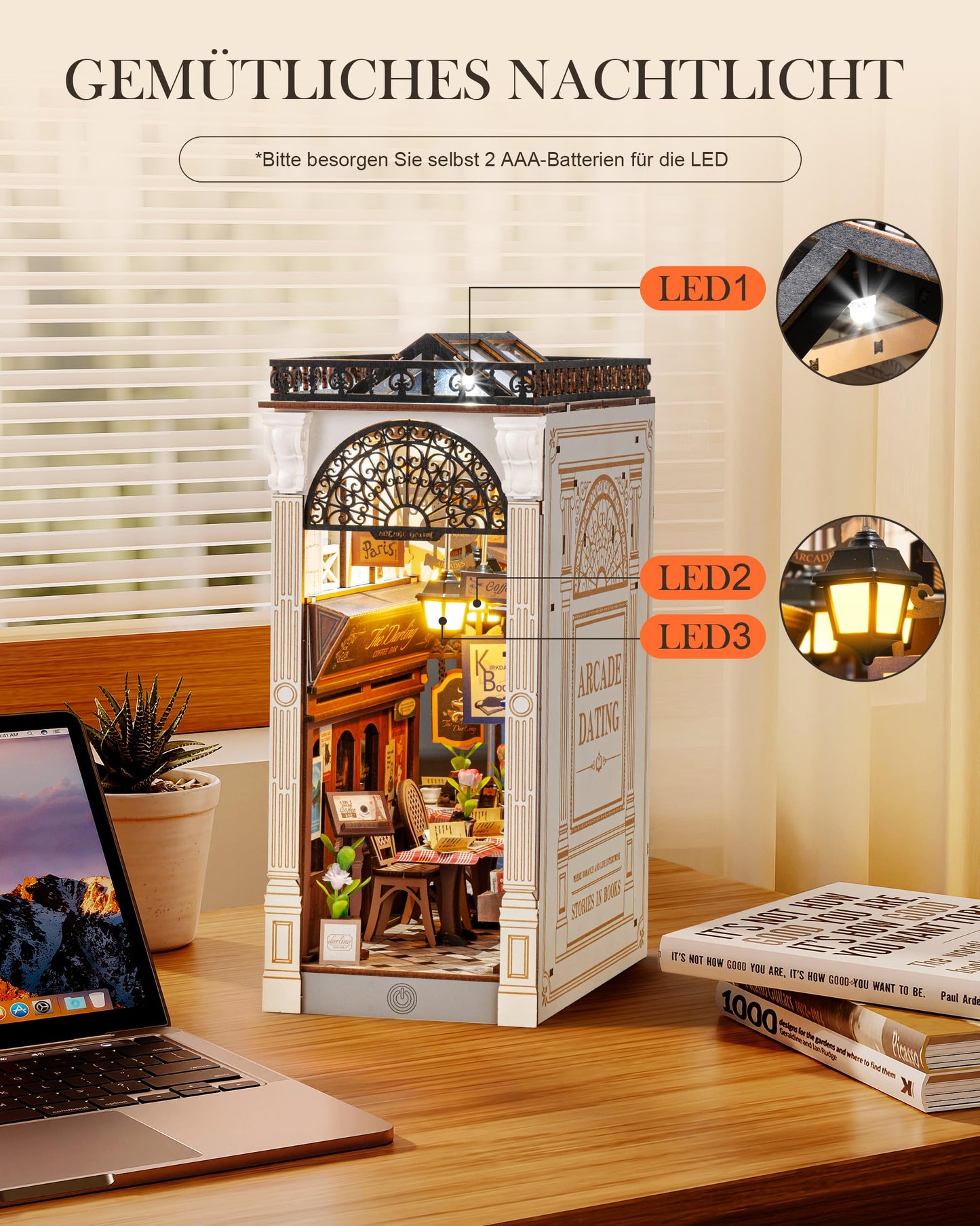 Rolife Book Nook Kit for adults DIY Miniature House with light for bookshelf library decoration arcade dating 3D puzzle wooden bookends adult Booknook