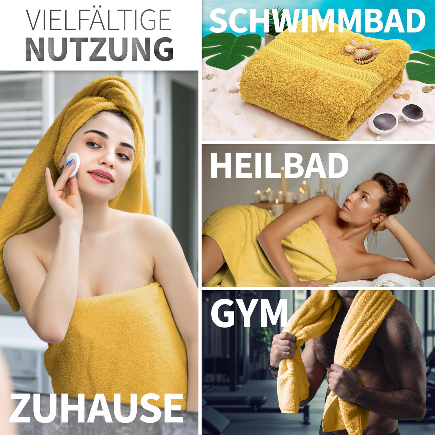 NatureMark 2-pack bath towels Premium quality 70x140cm bath towel double pack Color: Yellow