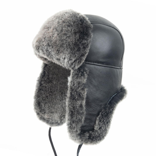 Zessano Unisex Shearling Sheepskin Aviator Hat, Russian Ushanka Trapper Winter Fur Hat - Shearling 100% Leather Sheepskin Hats for Men Women