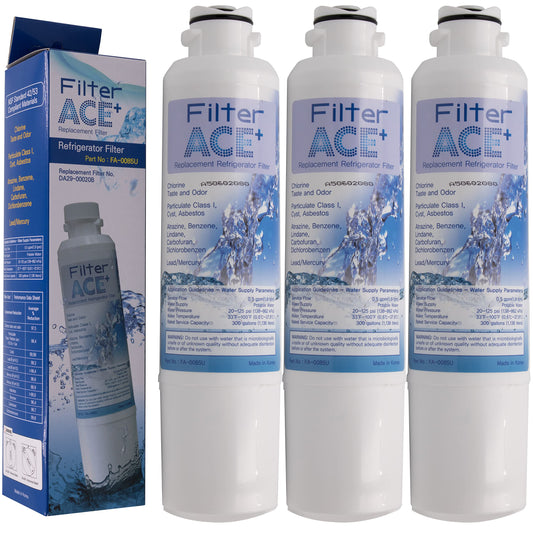 ACE+ FA-0085U | 3 Pack - Water filters compatible with Samsung DA29-00020B, HAF-CIN/EXP, HAF-CIN, HAFCIN, DA97-08006A-B, DA97-08006A-E. Filter cartridge for side by side refrigerator.