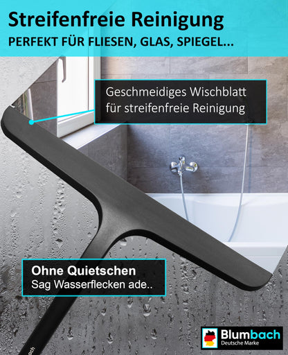 BLUMBACH® Shower Squeegee black, squeegee shower with holder 28 cm wide, window squeegee silicone with stainless steel core, shower squeegee wiper, shower wall squeegee, shower squeegee, glass squeegee.