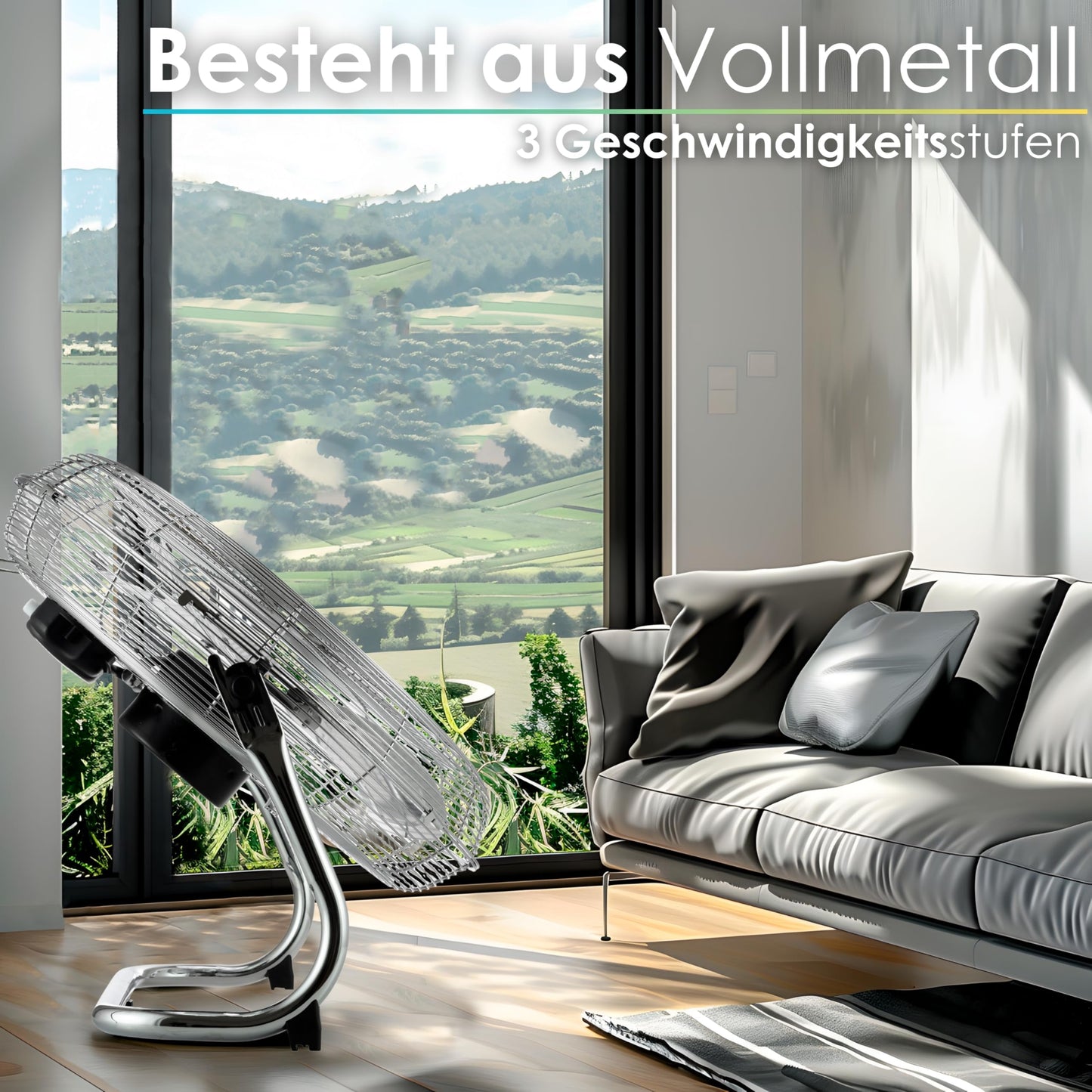 Echo's floor fan | Ø46 cm | 102 m³/min air flow | 1,250 rpm | 3 speed levels | Power wind machine | Air cooler | Standing fan | Room cooler | Fan (full metal)