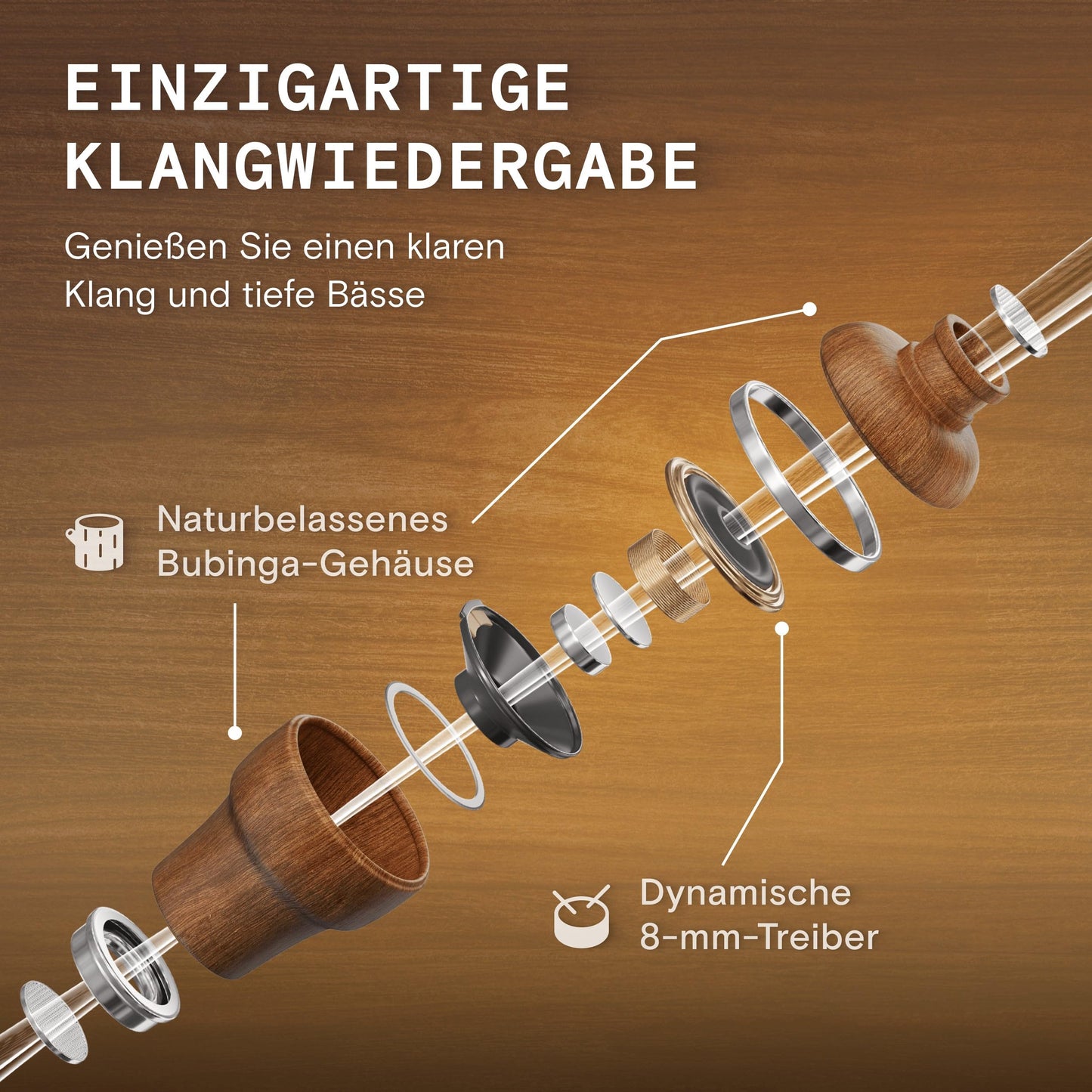Symphonized® iPhone headphones with Apple MFI certification, wired headphones for iPhone, noise-cancelling in-ear headphones, 8mm bass, 3D sound from Bubinga wood, volume control for iPhone and iPad. NRG