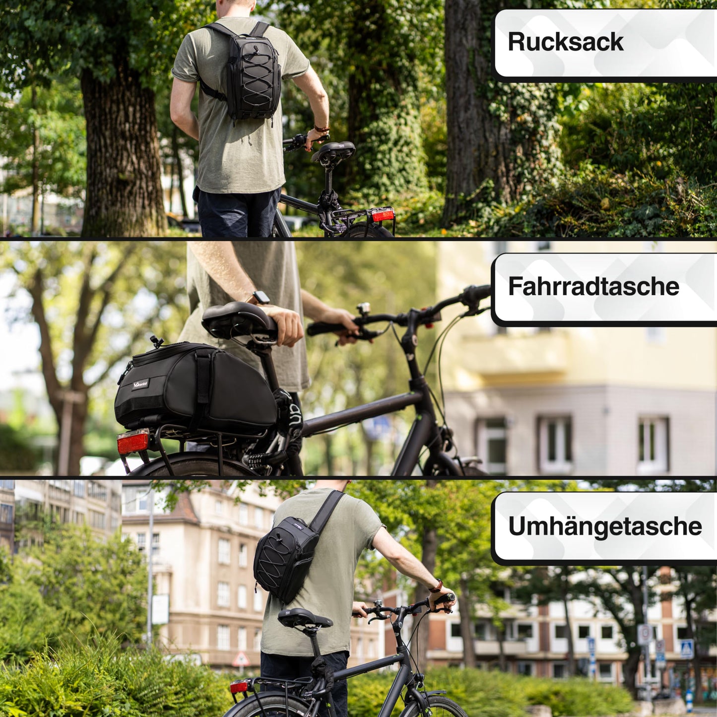 Valkental - 3in1 bike bag for luggage rack with cooling function - 10L volume - Insulating luggage rack bag with backpack function - Waterproof & Reflective