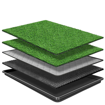 GoldOuya 60 x 90 cm dog grass pad with tray for indoor and outdoor use, great for large dog potty training is a complete potty system. Grass potty pads for dogs with tray are reusable.