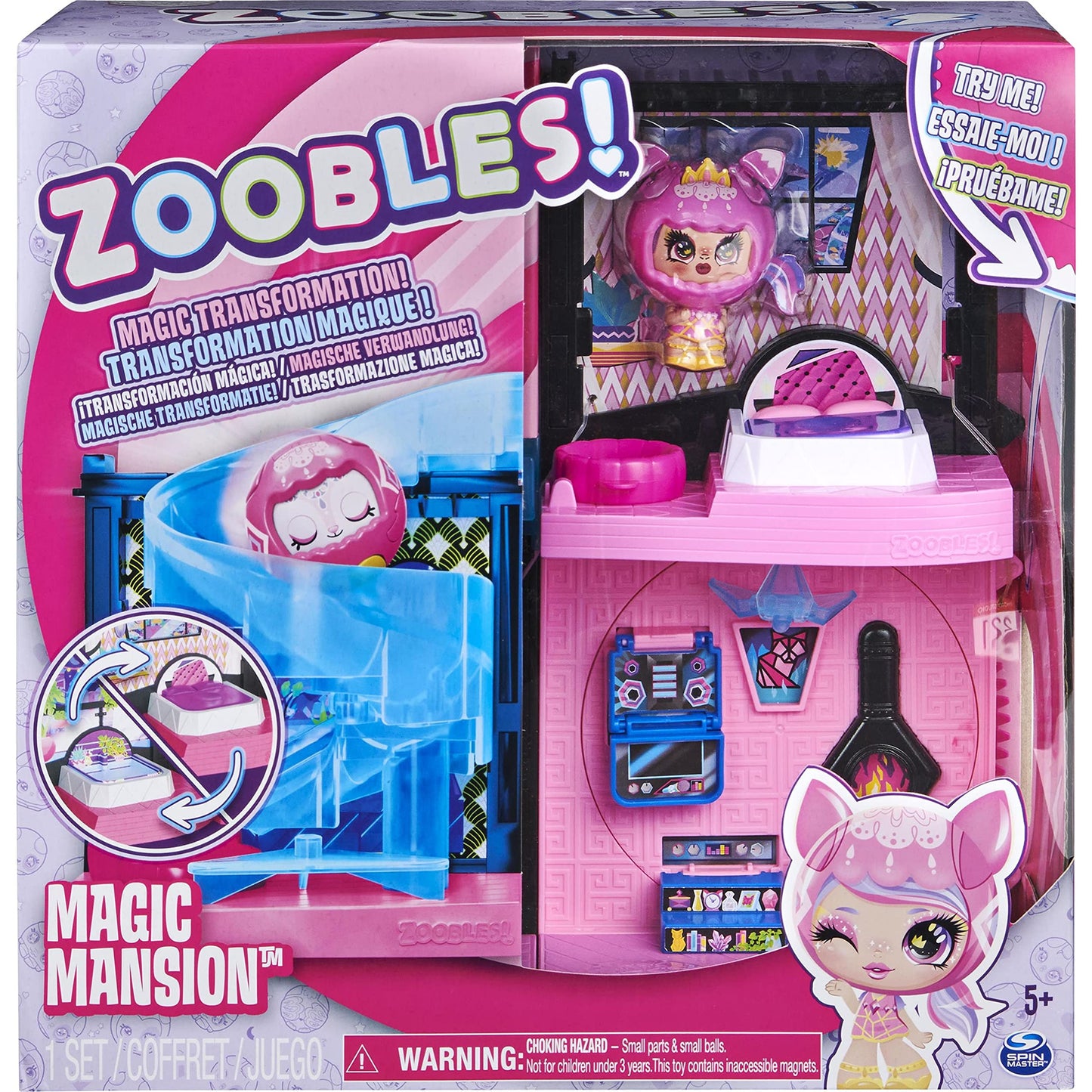 Zoobles Magic Mansion dream house with 6 rooms, slide, and accessories.