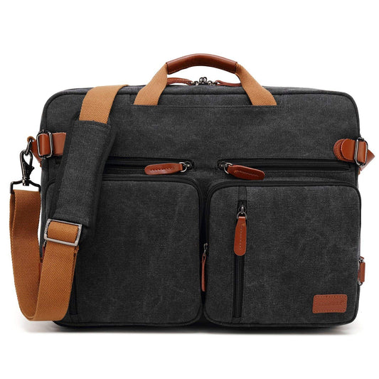 CoolBELL Convertible Briefcase Messenger Bag 17.3 Inch Laptop Bag Backpack Shoulder Bag Travel Shoulder Bag for Men/Women, Canvas Black