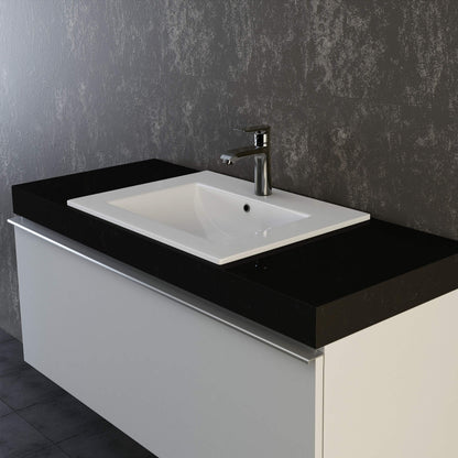 VILSTEIN® Ceramic Washbasin Square [60CM] - Countertop & Inset Washbasin for Bathroom & Guest WC - Inset Washbasin for Bathrooms - Washbasin Insert - Hand Washbasin for Vanity - Bathroom Sink