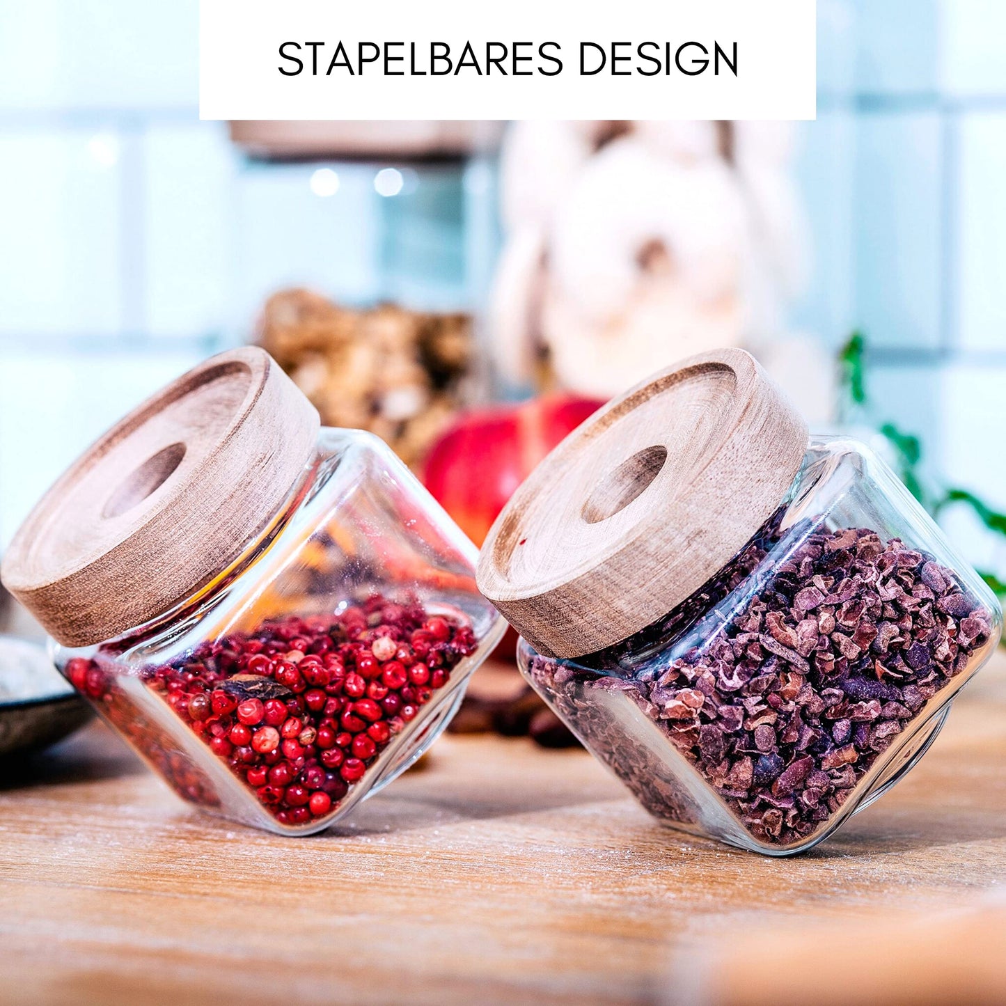 Econovo® spice jars set square with lid (6 pieces) made of borosilicate glass, spice jars storage jar airtight, storage containers glass set for spices and food 220ml