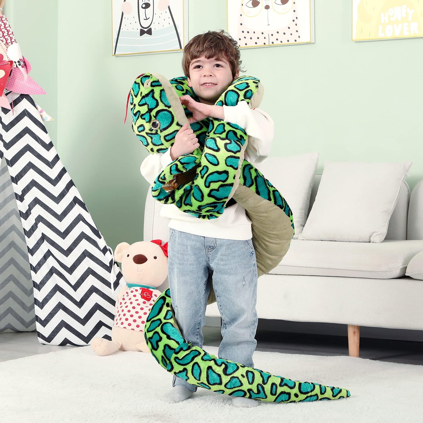 IKASA Big Snake Plush Toy Giant Stuffed Animal, 270cm Large Cobra Stuffed Toy Huge Plush Toy Jumbo Plushies, Gift for Kids