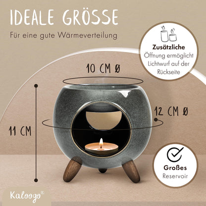 Kaloogo Sabai Scent Ceramic Oil Diffuser - Elegant scent light - Sturdy design - Perfect heat distribution - High-quality tealight oil diffuser - for scented wax and essential oils (Ash Gray)