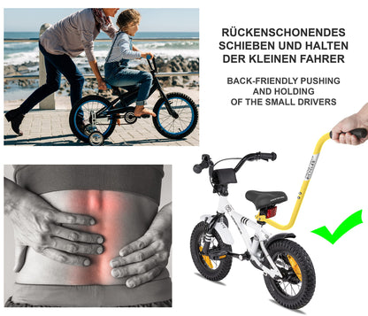 PROMETHEUS BICYCLES kids bike handlebar | push handle for children's bike | universal detachable non-slip sturdy push bar - Yellow