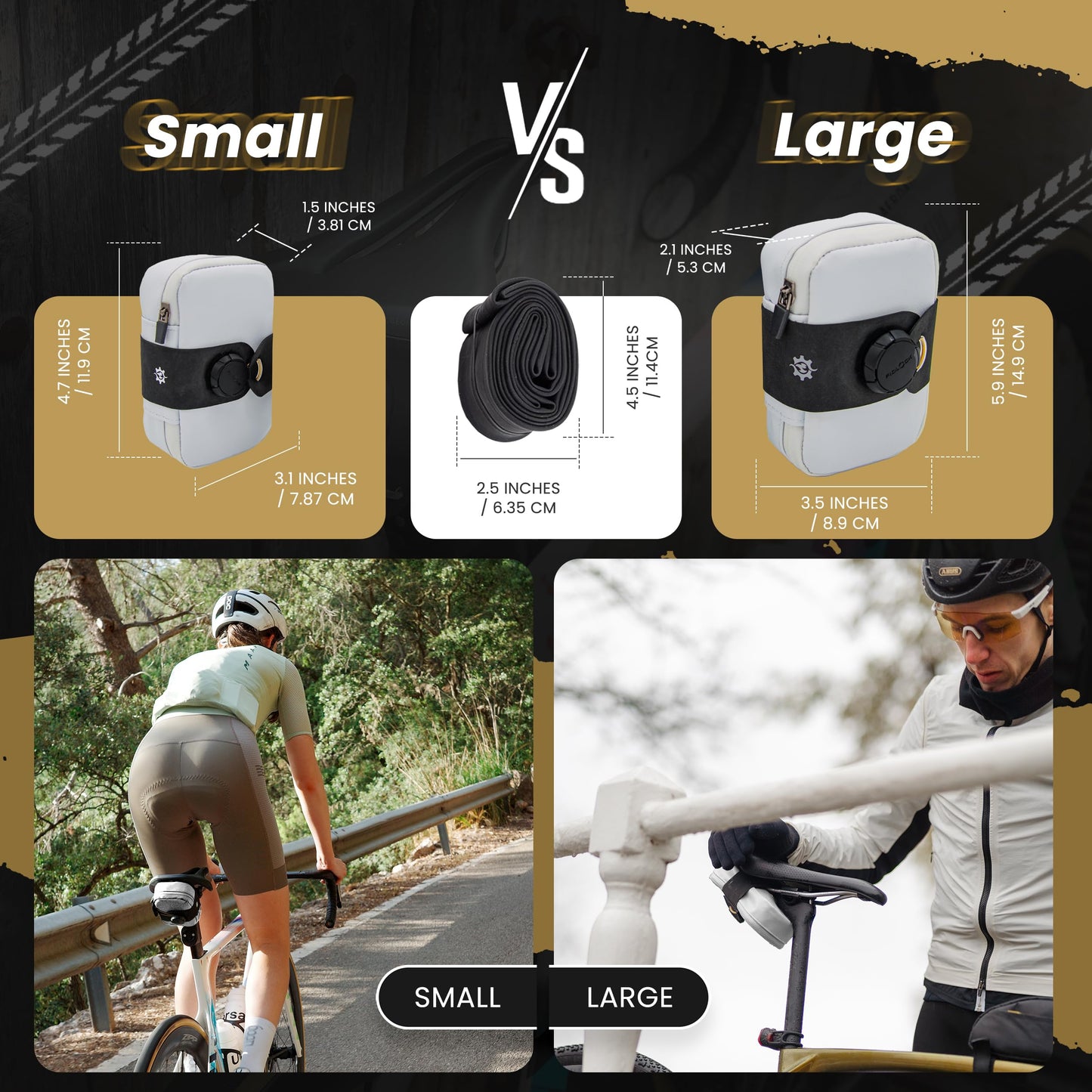 Lumiere & Co. Falcon Magnetic Saddle Bag - 0.37L | 5" x 3" x 1.5" | Slim minimalist design, quick magnetic buckle attachment | Road bike saddlebag (White, Ultra Small)