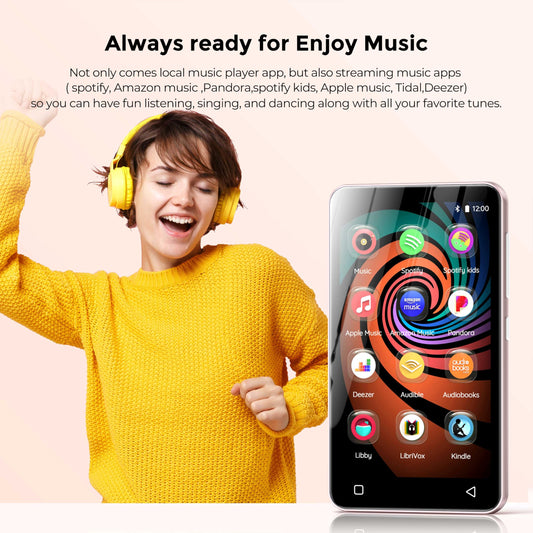 160G Spotify MP3 player with Bluetooth, Innioasis Mp4 player featuring Audible, Deezer, Hi-Fi 4-inch touchscreen music player with Wi-Fi (Pink)