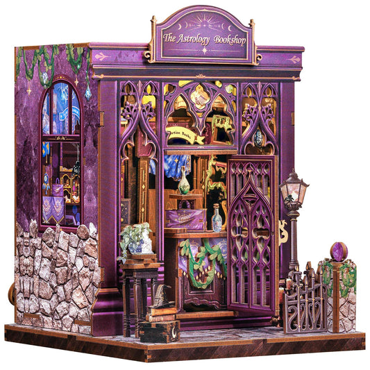 CUTEBEE Book Nook Kit - DIY dollhouse houses, build miniature house for adults, 3D wood puzzle & bookend | creative set for bookshelf decor | gift (The Astrology Bookshop)