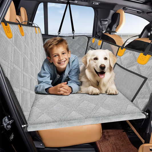 Loiion Dog Car Blanket Back Seat Solid Bottom, Rear Seat Extender Dog, Car Hammock for Dogs with Hard Bottom, Fall Prevention Waterproof Dog Mat for Most Cars SUV Trucks, Gray