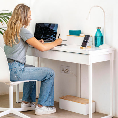 Nature Supplies Set with 2 pine wood cable boxes - 1 small cable box for desk organization, 1 large box for floor cable organization (White)