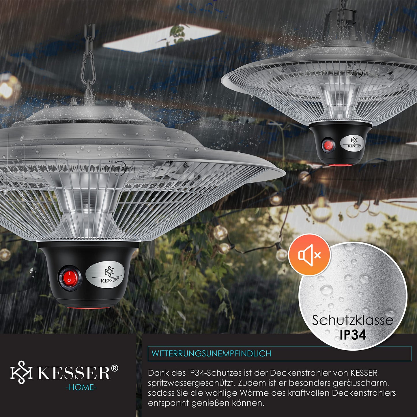 KESSER® Ceiling Heater ✓ Patio Heater ✓ Heat Lamp ✓ Outdoor Heater | Infrared | Ceiling-Mounted | Heater | Infrared Heater | Patio Heater | Quartz Heater | Power: 1500W with Remote Control