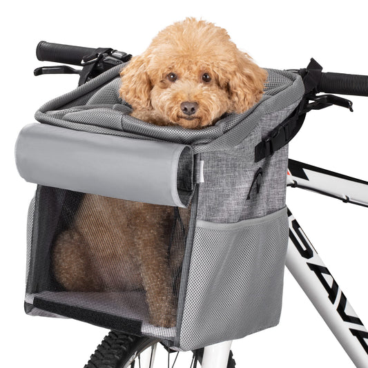 Navaris front bike basket for dogs up to 10kg - bike baskets for dogs and cats - dog bike basket, dog backpack, cat backpack - transport bag backpack - transport backpack grey