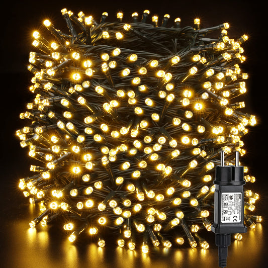 BrizLabs Christmas Tree Lights Outdoor, 100M 1000 LED Christmas String Lights Outside, 8 Modes Powered by Battery Waterproof Decorative String Lights for Indoor Room Garden Wedding Party, Warm White