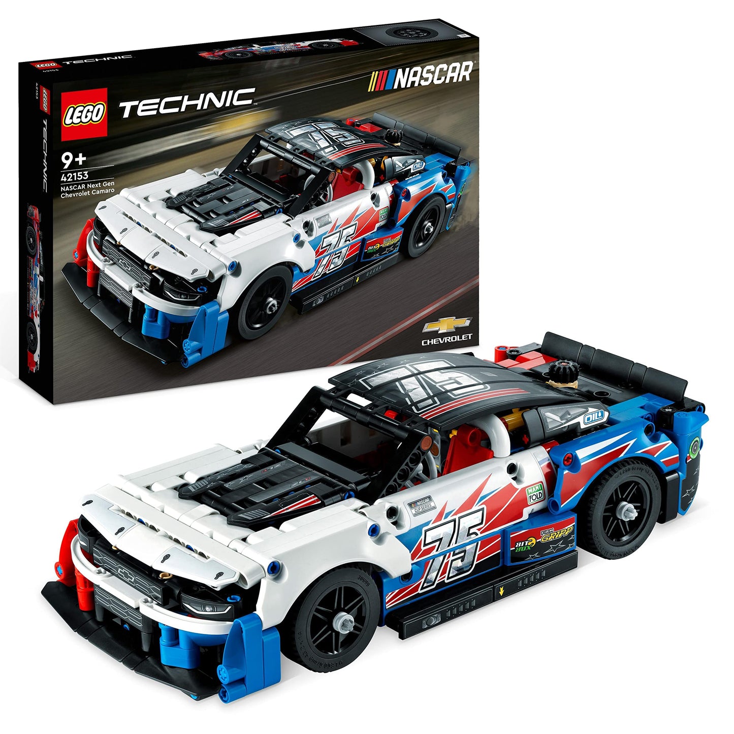 LEGO Technic Lamborghini Huracán and Technic NASCAR Next Gen Chevrolet Camaro ZL1 model car kits. Racing toy sets for collectors. Kit number 42153.