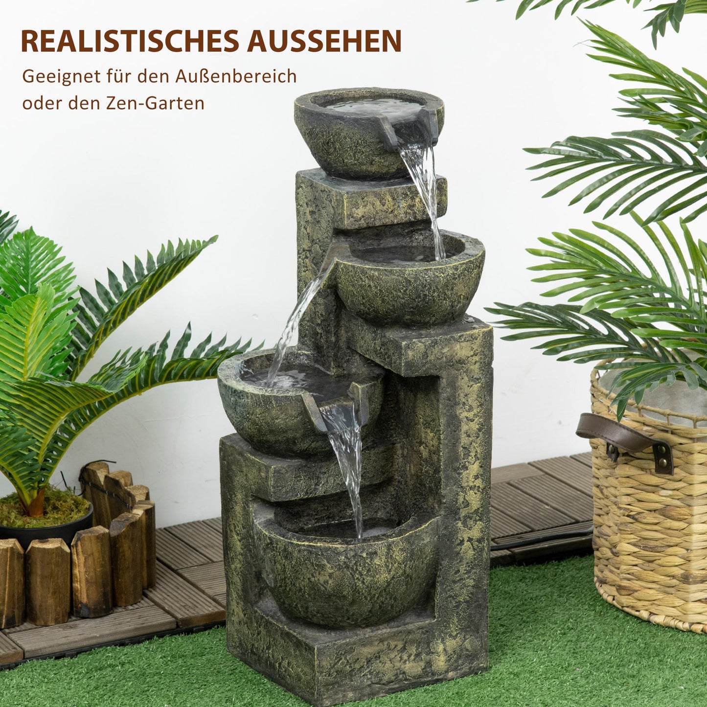 Outsunny resin outdoor fountain with adjustable flow decoration basin 4-tier ornamental fountain for garden patio lawn 25cm x 24cm x 60cm black