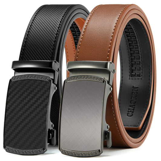 CHAOREN Men's Belt 2-Pack, 35mm Automatic Leather Belt with Ratchet - Customizable Fit, Great as a Gift.