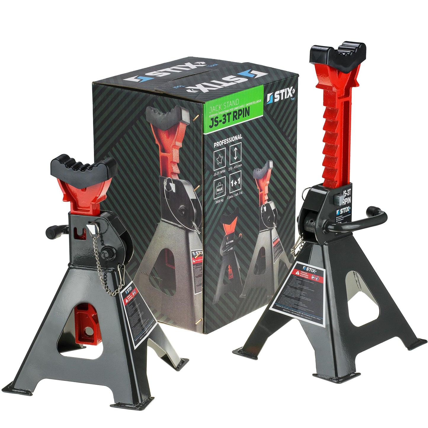 2X Jack stands with rubber - 3T support stands - Height adjustable from 295 mm to 425 mm - Jack stand base - Car stands for vehicles - Support foot