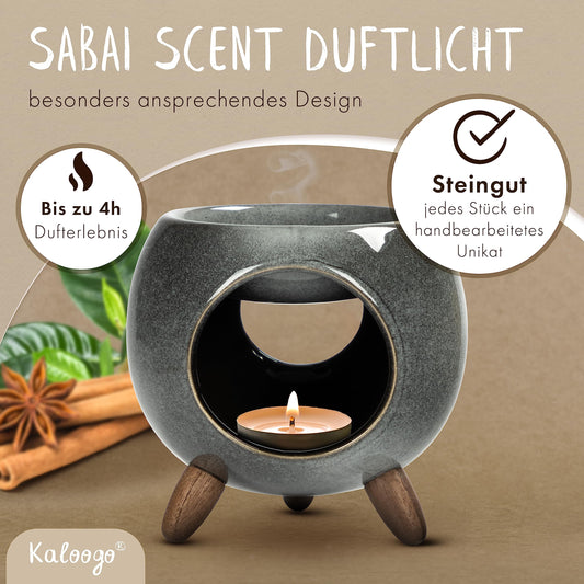 Kaloogo Sabai Scent Ceramic Oil Diffuser - Elegant scent light - Sturdy design - Perfect heat distribution - High-quality tealight oil diffuser - for scented wax and essential oils (Ash Gray)