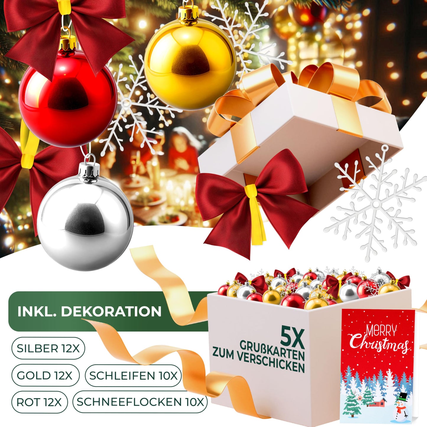 KESSER® Christmas garland 5m with lighting 100 LEDs - Timer - LED chain 8 light modes - Christmas lights - Christmas decoration In & Outdoor - Pine garland including remote control + decorative accessories