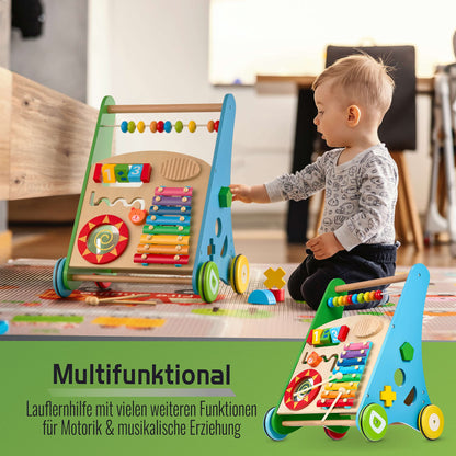 Balinco - Wooden Baby Walker 3-in-1 from 6 months - Walking aid with musical toys, learning functions & motor skills training - Walking aid with xylophone & shape sorting - Baby walker for girls & boys.
