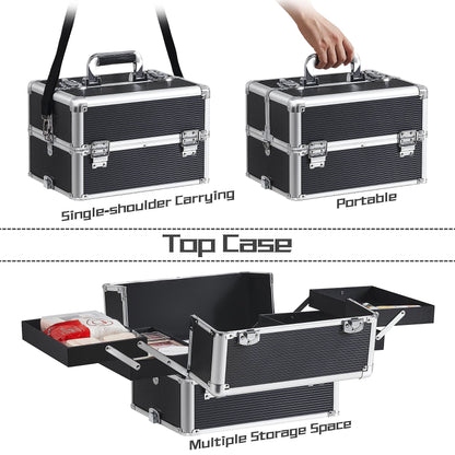 Yaheetech 5-in-1 hard shell cosmetic case, lockable makeup case, large hairdresser case with 360° rotating wheels, ample storage