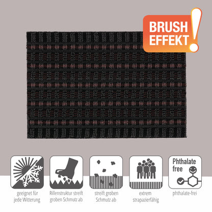 Astra Premium Outdoor Mat - Poly Brush - durable doormat - black/burgundy - 50 x 80 cm